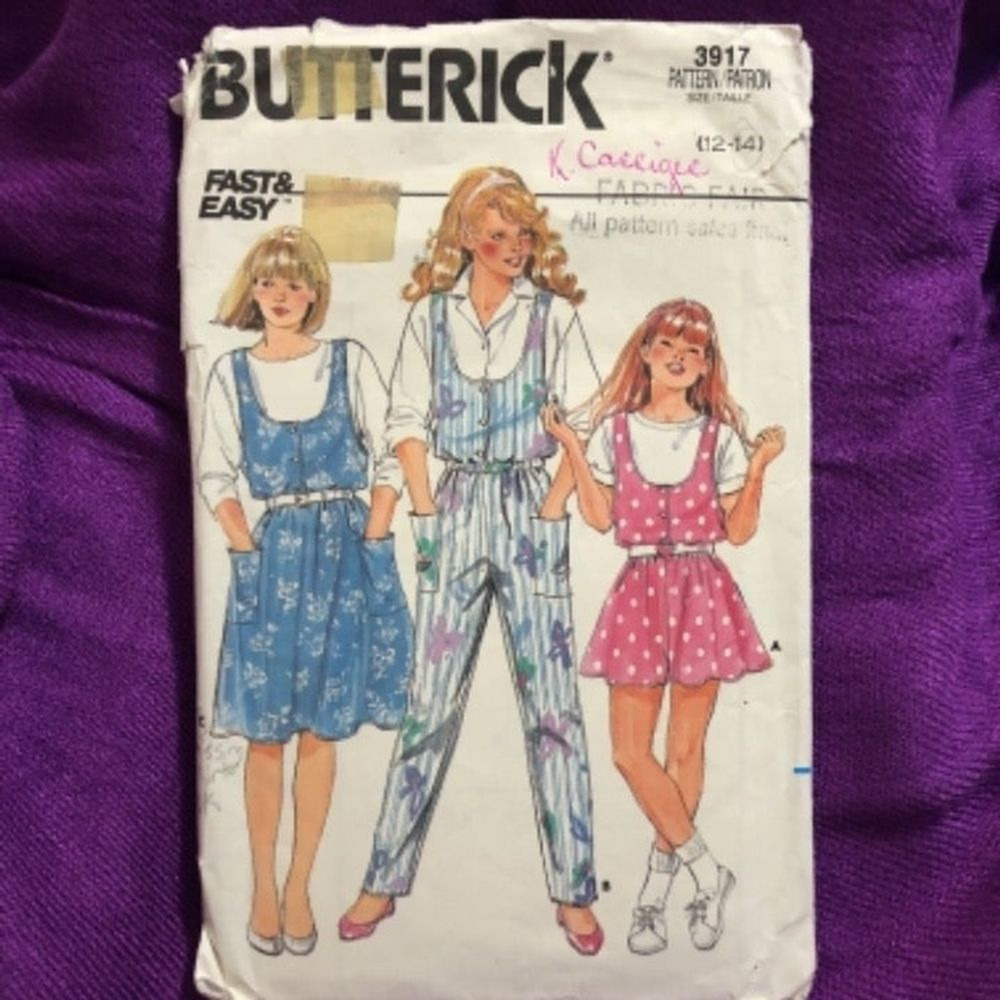 Butterick 3917 pattern girls jumper jumpsuit size 14